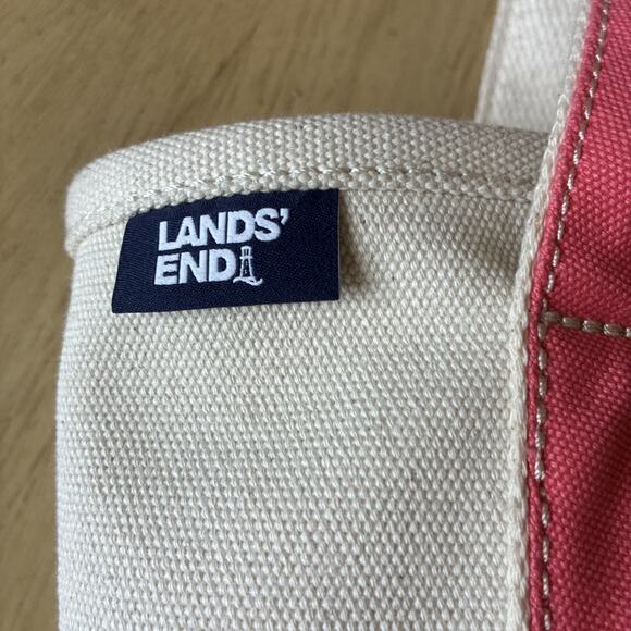 Lands End Boat Tote Large Canvas Bag 6 Pocket Pink Flamingo Embroidered Beach - Picture 9 of 11